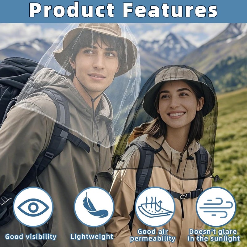 JayruiMice 2 Pack Ultra Large Mosquito Net 42x25 Inches Mosquito Head Net Oversized Insect Netting Bug Fits Most Hats for Gardening Hiking Fishing Traveling(White+Black) - Image 4